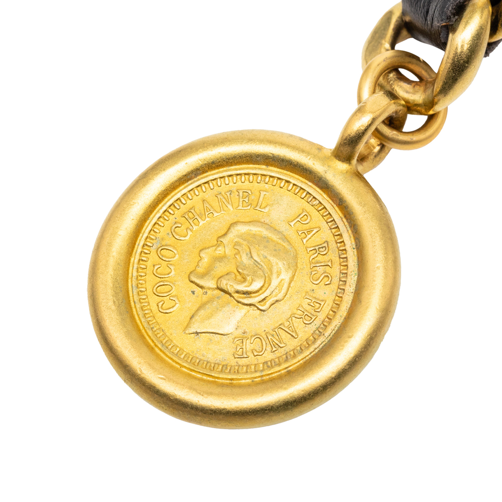 Pre-Loved Chanel Gold Plated CC Leather Woven Medallion Chain Belt - Picture 3 of 5